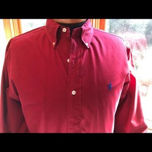 Polo long-sleeve button-down shirt in rich red
